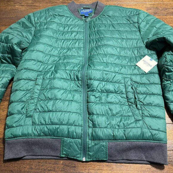 Arizona Jean Company Forest Green Quilted Puffer Jacket Full Zip Size Large NEW - Picture 2 of 12